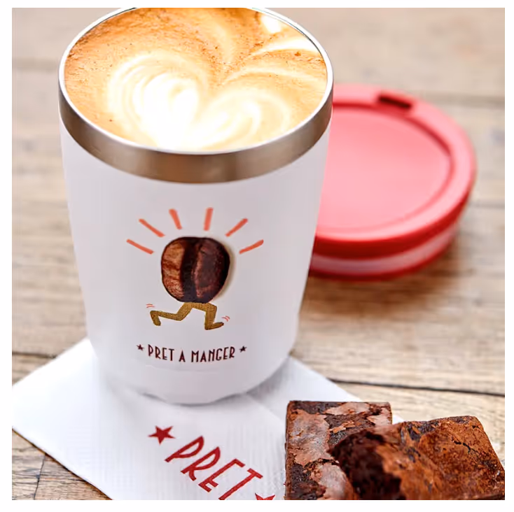Pret A Manger reusable cups that get a discount if brought by a customer